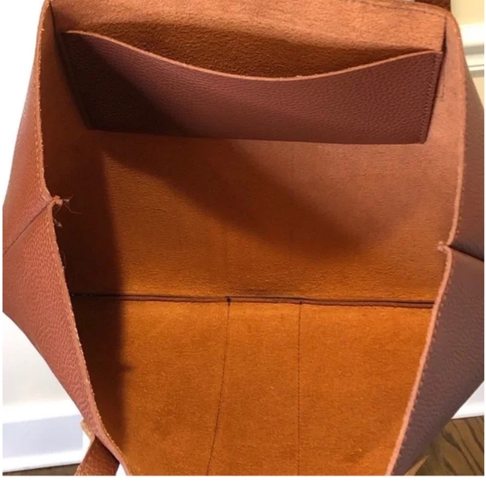 VINCE CAMUTO Pebble All Leather Tote bag Purse Brown/Black - Picture 9 of 9